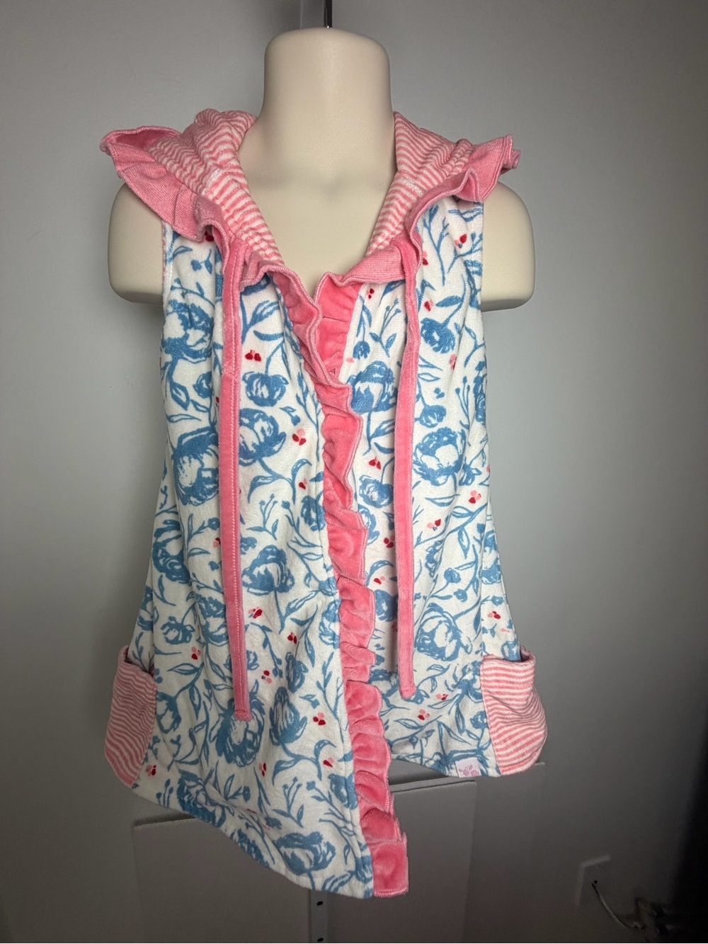Sweet Honey girls Floral Beach Bath Robe Ruffle Hooded Plush Size 3T